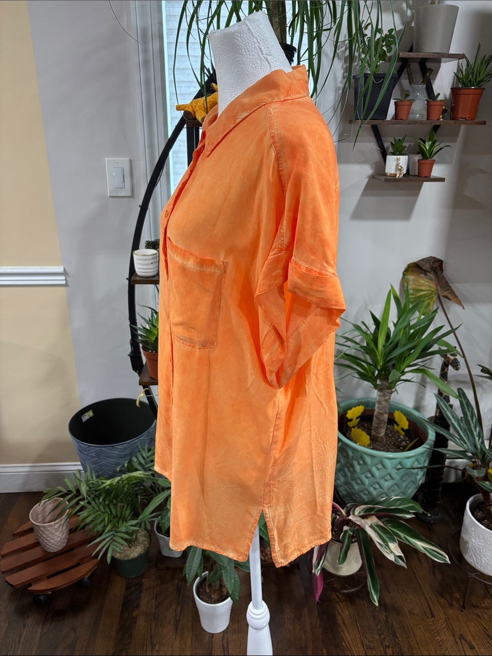 Velvet Heart Vibrant Orange Button Up Short Sleeve Shirt size XL - Picture 3 of 5